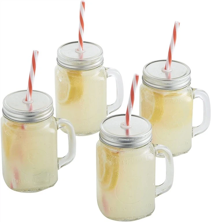 16 OZ Glass Mason Jar With Straw