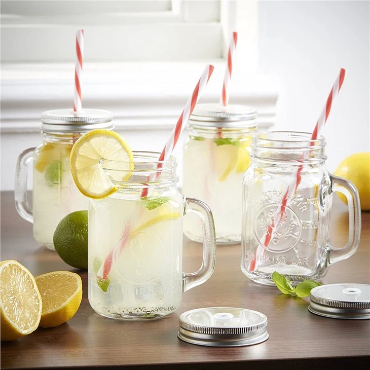 16 OZ Glass Mason Jar With Straw