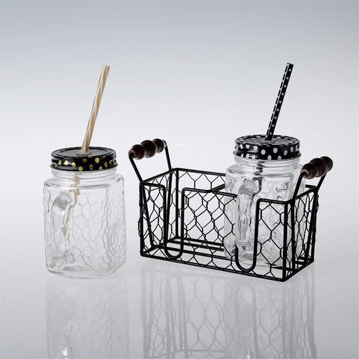 Glass Mason Jar With Metal Rack