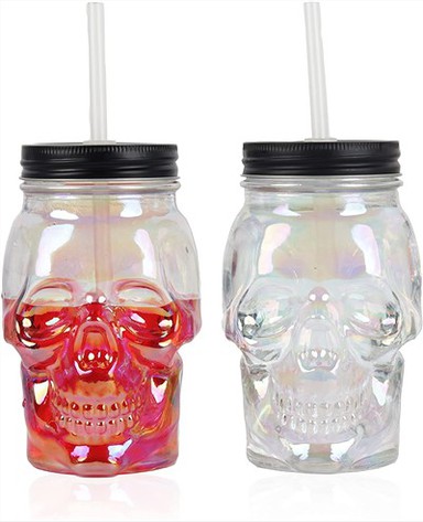 Skull Mason Jar õlgedega